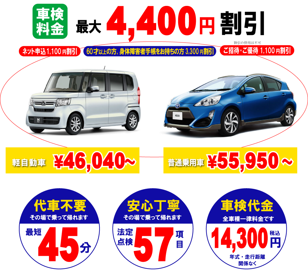 最大3300円割引、軽自動車38830円～普通乗用車48810円～
